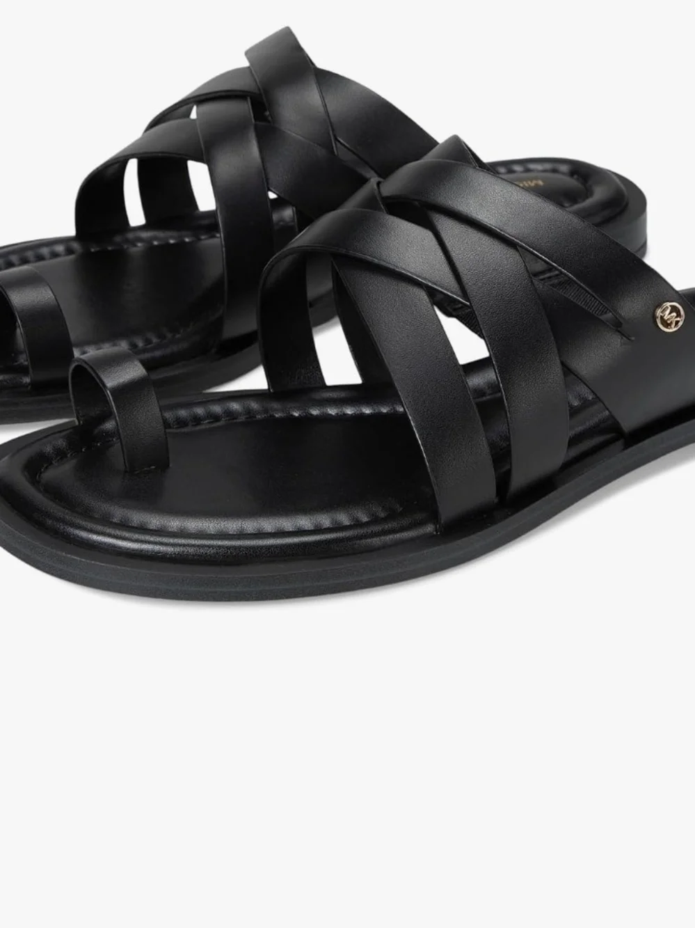 Michael Kors Black Leather Braided Strap Slide Sandals